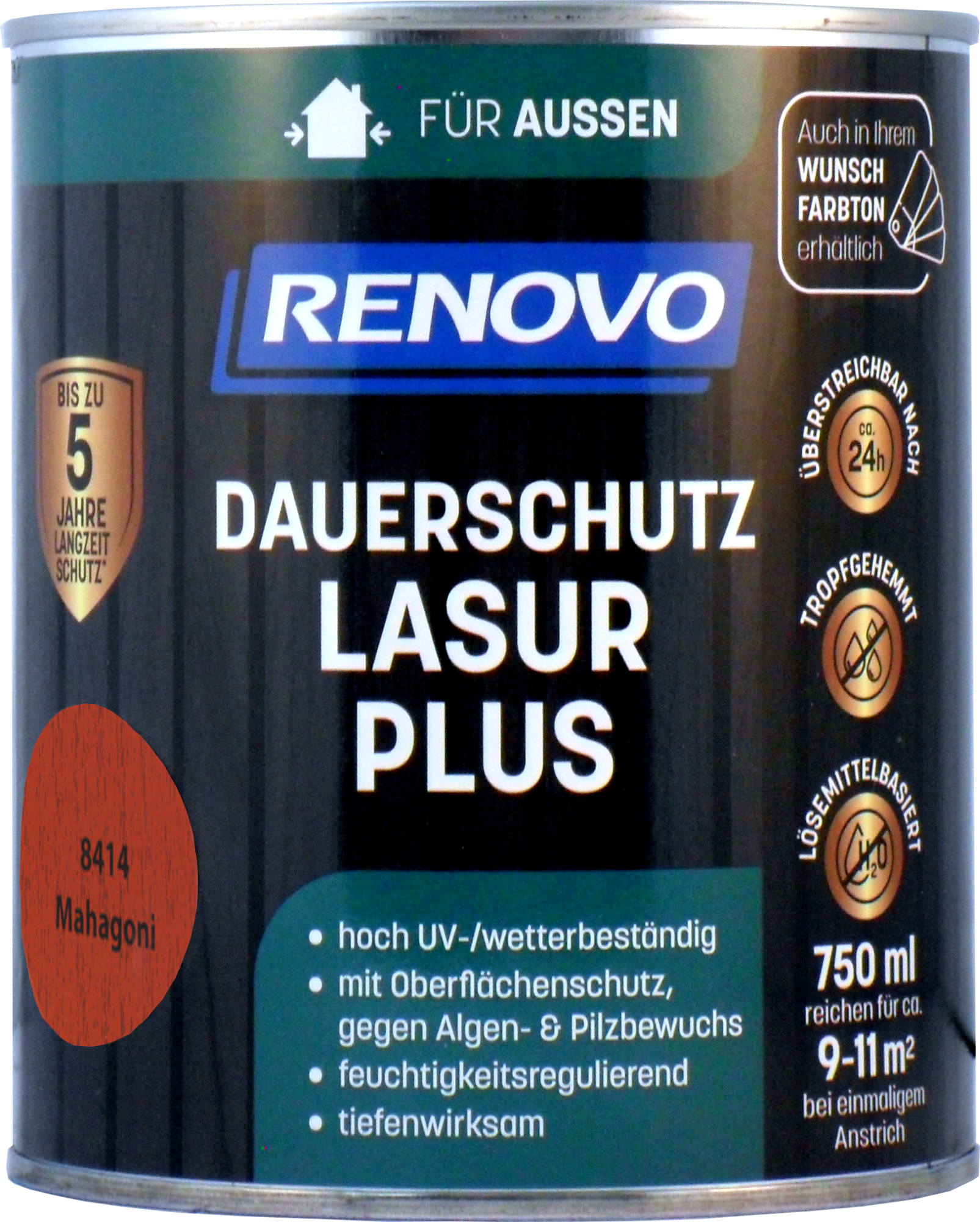 750ml Renovo Dauerschutzlasur PLUS Nr.8414 mahagoni