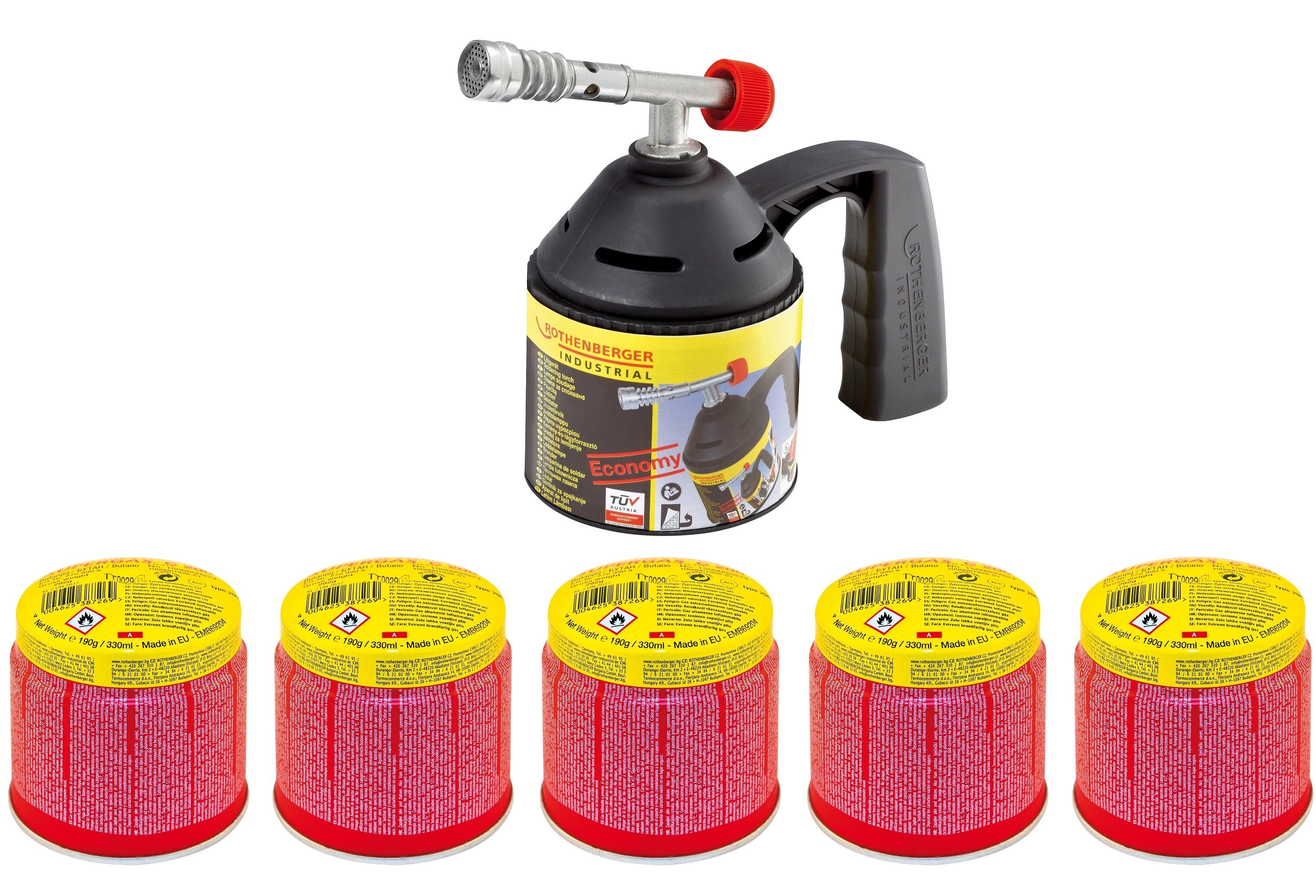 RoFlame Economy Löt Lampen Set inkl. 5 Gas Kart.