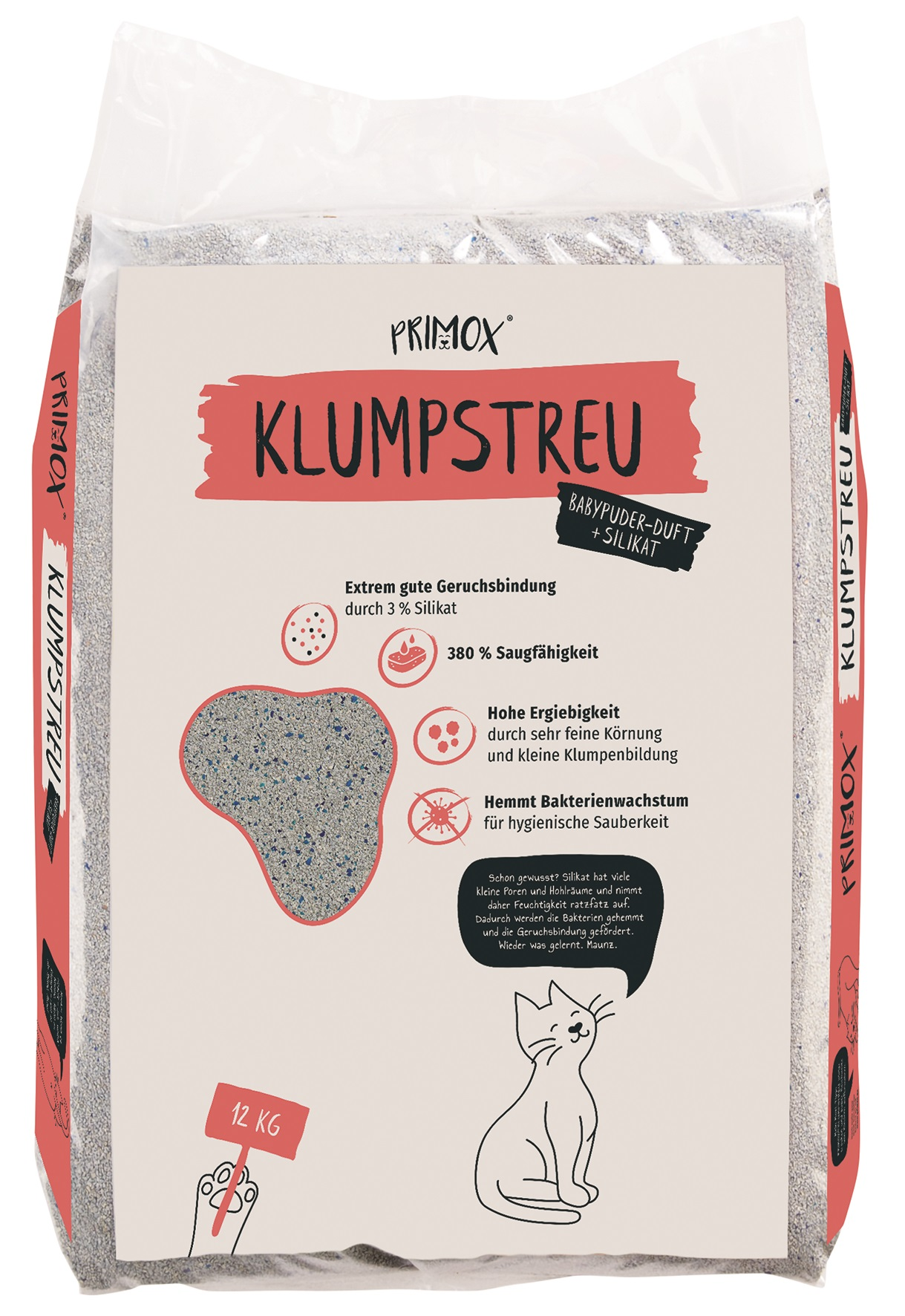 12kg Primox Katzenstreu Babypuderduft + Silikat