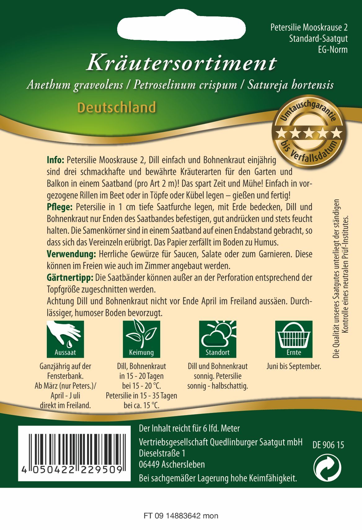 SB Kräutersortiment Deutschland Petersilie, Dill, Bohnenkraut