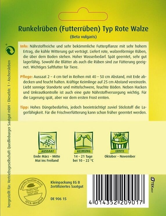 Runkelrüben (Futterrüben) Typ Rote Walze GP 25g