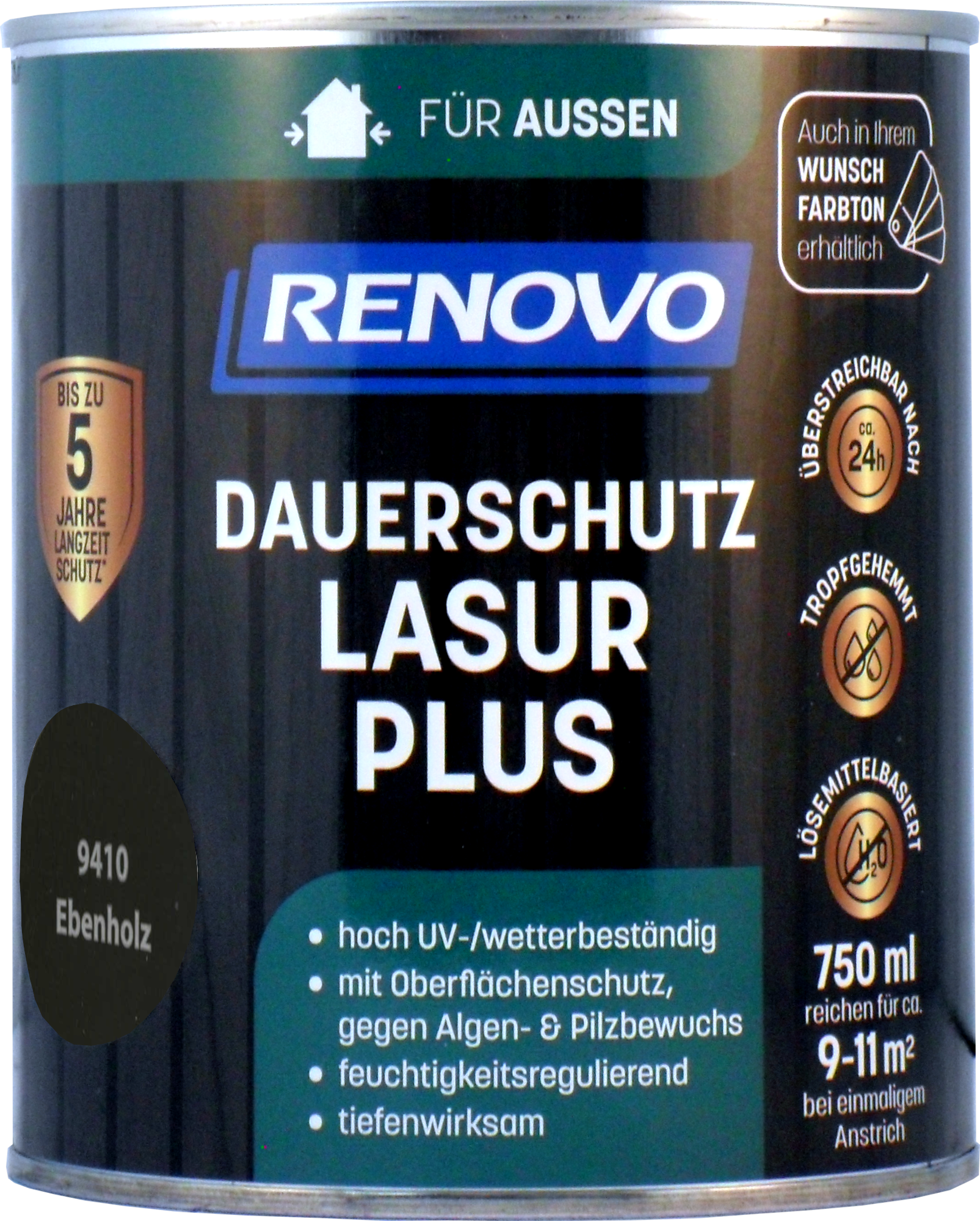 750ml Renovo Dauerschutzlasur PLUS Nr.9410 Ebenholz