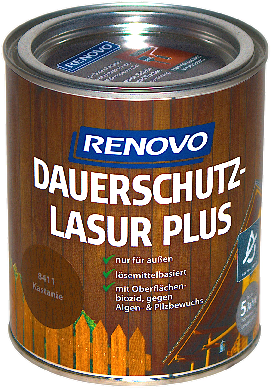 750ml Renovo Dauerschutzlasur PLUS Nr.8411 Kastanie